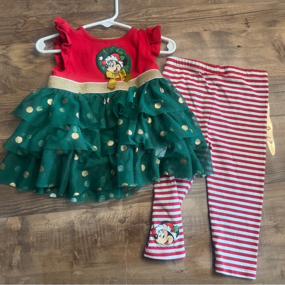 Santa Minnie Mouse Merry Christmas Holiday Dress and Leggings Set 12/18month